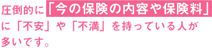 圧倒的に「今の保険の内容や保険料」に「不安」や「不満」を持っている人が多いです。